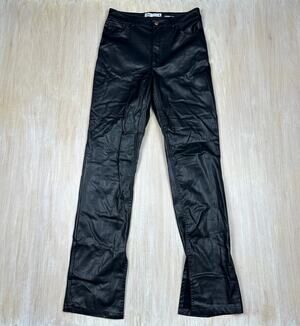 Zara Black Faux Leather Sleek Edgy Straight Slit Ankle Y2K Grunge Punk Pants 6